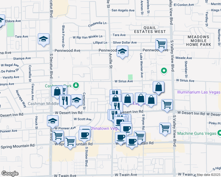 map of restaurants, bars, coffee shops, grocery stores, and more near 3143 Arville Street in Las Vegas