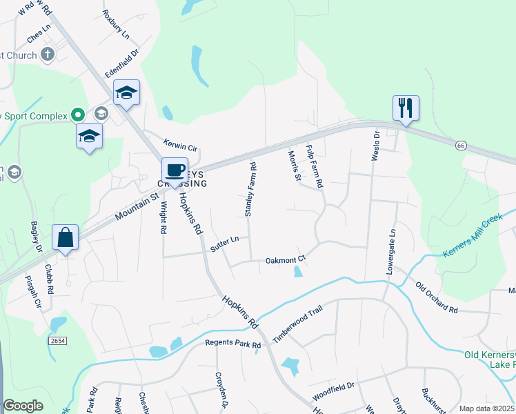 map of restaurants, bars, coffee shops, grocery stores, and more near 135 Stanley Farm Road in Kernersville
