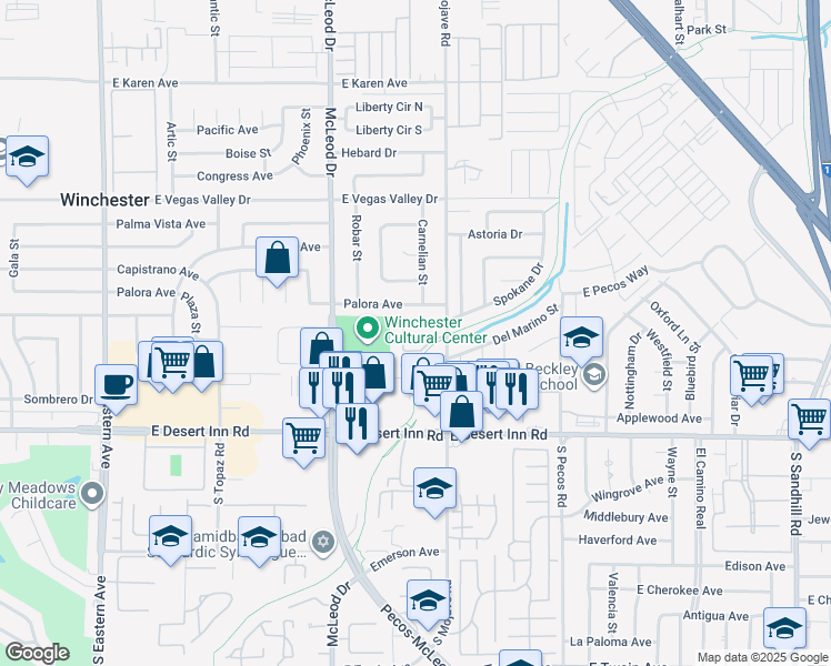 map of restaurants, bars, coffee shops, grocery stores, and more near 3115 Palora Avenue in Las Vegas