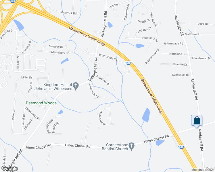 map of restaurants, bars, coffee shops, grocery stores, and more near 3617 Peterford Drive in Greensboro