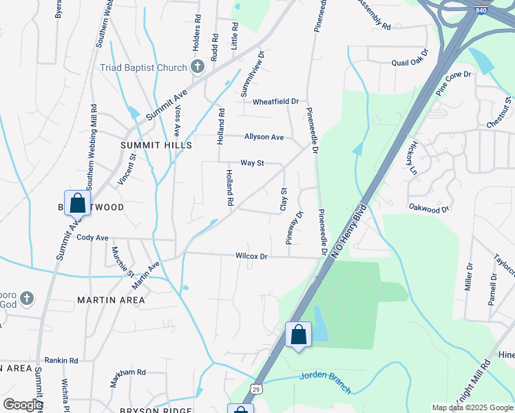 map of restaurants, bars, coffee shops, grocery stores, and more near 3701 Clay Street in Greensboro