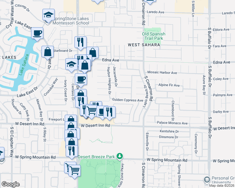 map of restaurants, bars, coffee shops, grocery stores, and more near 3094 Oceantide Court in Las Vegas