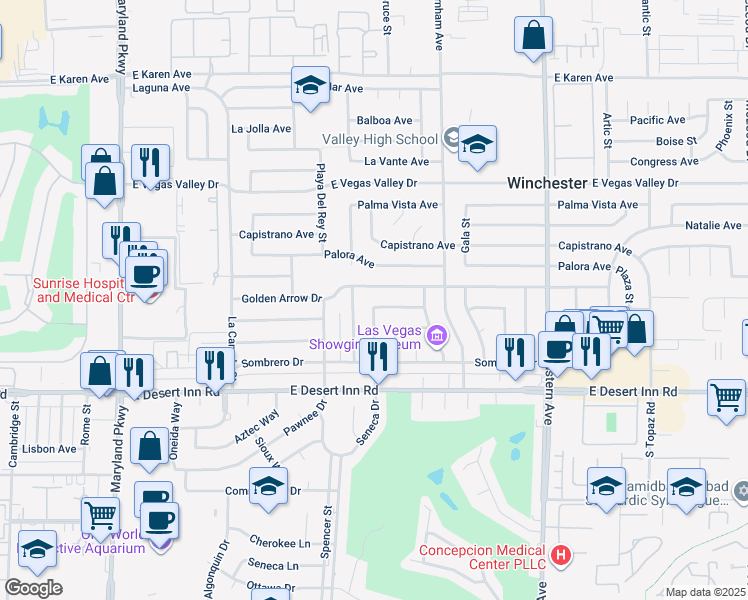 map of restaurants, bars, coffee shops, grocery stores, and more near 1860 Golden Arrow Drive in Las Vegas