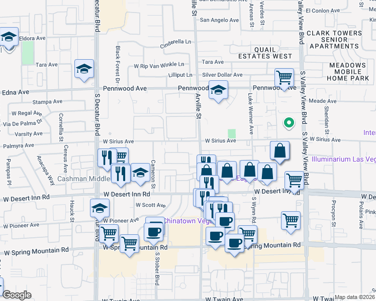 map of restaurants, bars, coffee shops, grocery stores, and more near 4439 West Sirius Avenue in Las Vegas