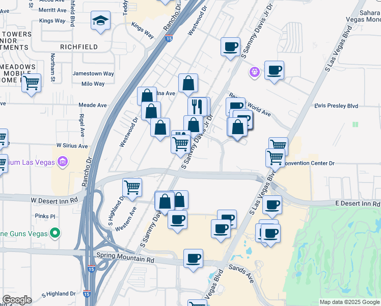 map of restaurants, bars, coffee shops, grocery stores, and more near in Las Vegas