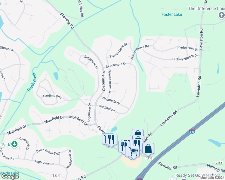 map of restaurants, bars, coffee shops, grocery stores, and more near 5408 Chatfield Square in Greensboro