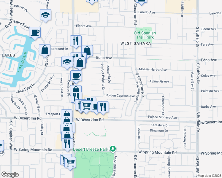 map of restaurants, bars, coffee shops, grocery stores, and more near 8361 Palace Heights Avenue in Las Vegas