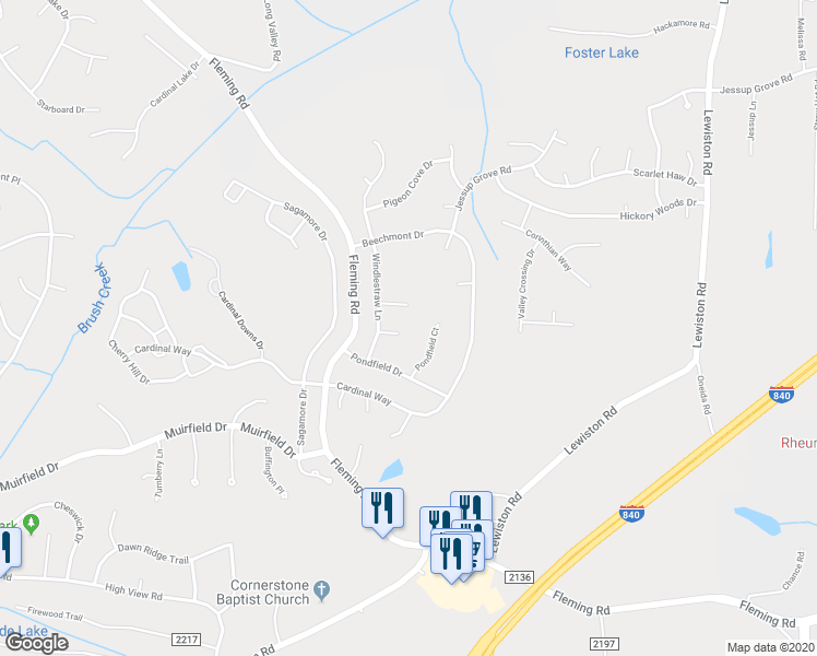 map of restaurants, bars, coffee shops, grocery stores, and more near 5400 Chatfield Square in Greensboro