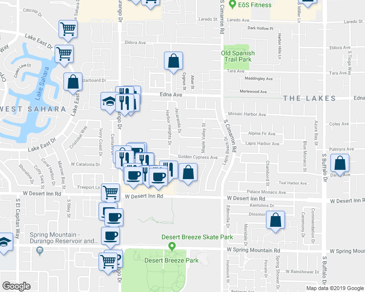 map of restaurants, bars, coffee shops, grocery stores, and more near 3088 Oceantide Court in Las Vegas