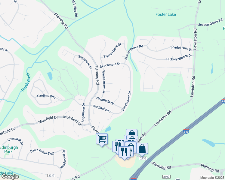 map of restaurants, bars, coffee shops, grocery stores, and more near 5400 Chatfield Square in Greensboro