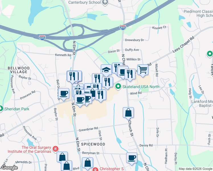 map of restaurants, bars, coffee shops, grocery stores, and more near 4003 Ransom Road in Greensboro