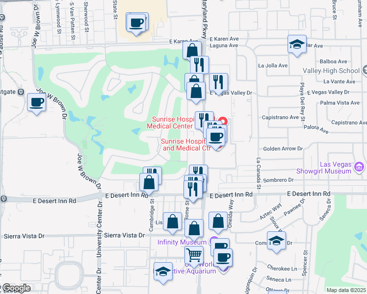 map of restaurants, bars, coffee shops, grocery stores, and more near 3157 Pinehurst Drive in Las Vegas