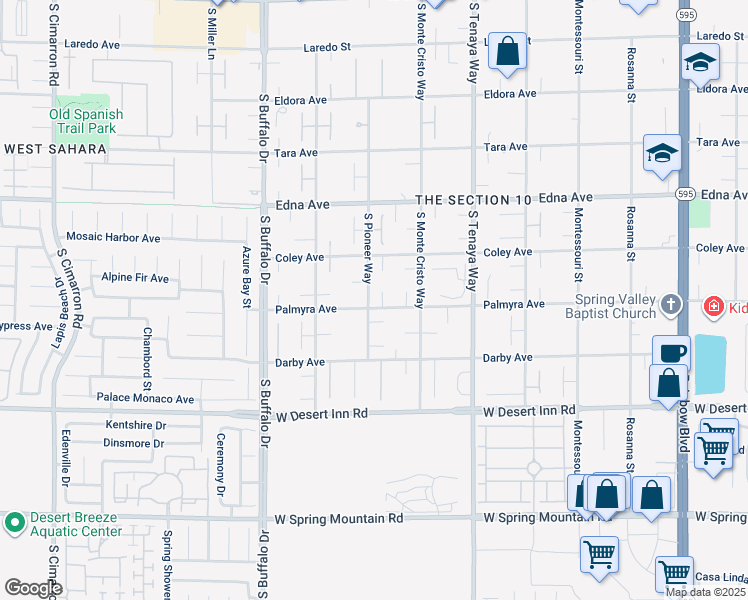 map of restaurants, bars, coffee shops, grocery stores, and more near 7540 Palmyra Avenue in Las Vegas
