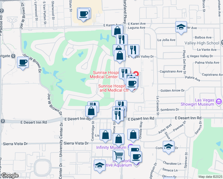 map of restaurants, bars, coffee shops, grocery stores, and more near 3157 Pinehurst Drive in Las Vegas