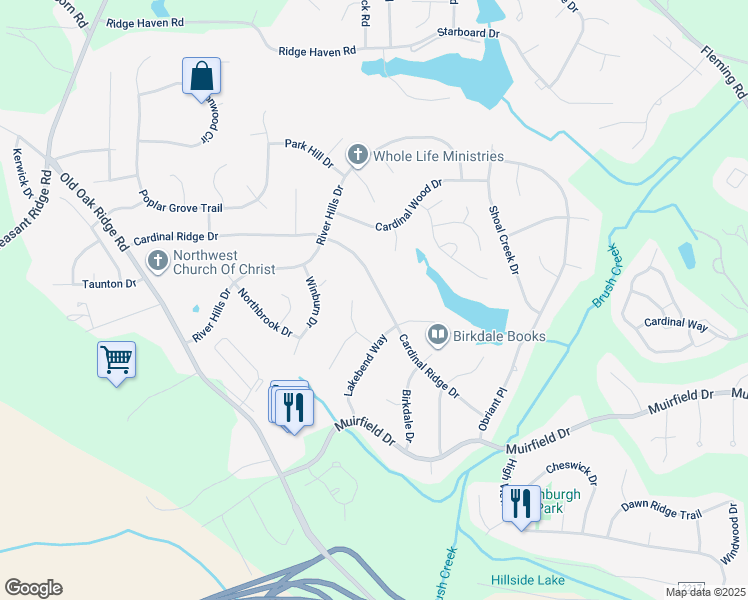 map of restaurants, bars, coffee shops, grocery stores, and more near 3309 Cardinal Ridge Drive in Greensboro