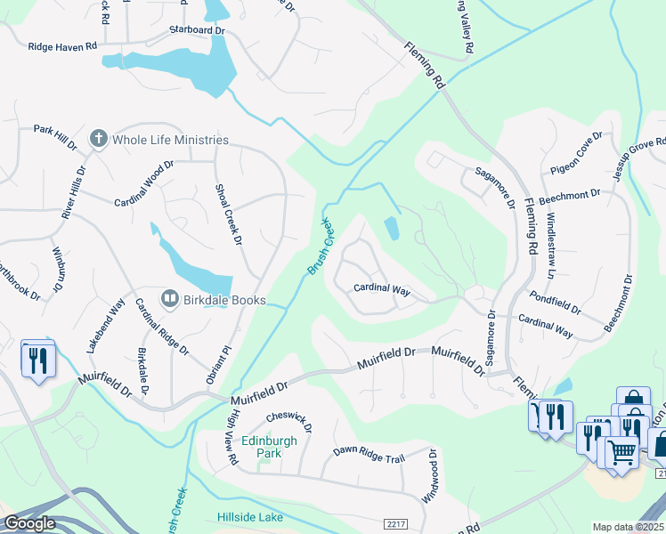 map of restaurants, bars, coffee shops, grocery stores, and more near 3626 Cherry Hill Drive in Greensboro