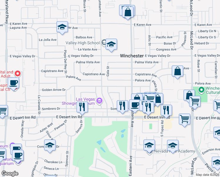 map of restaurants, bars, coffee shops, grocery stores, and more near 2178 Golden Arrow Drive in Las Vegas