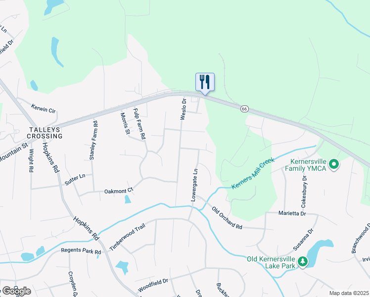 map of restaurants, bars, coffee shops, grocery stores, and more near 221 Weslo Drive in Kernersville