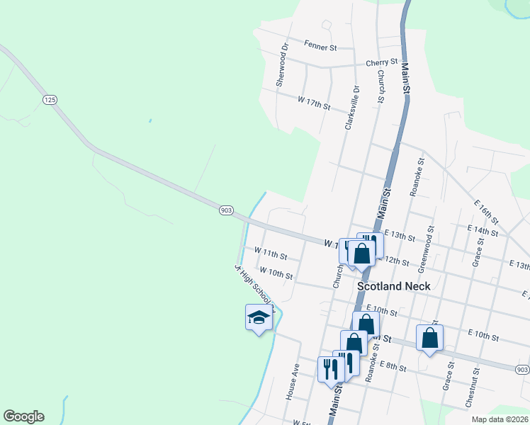 map of restaurants, bars, coffee shops, grocery stores, and more near 1139 Bryan Avenue in Scotland Neck