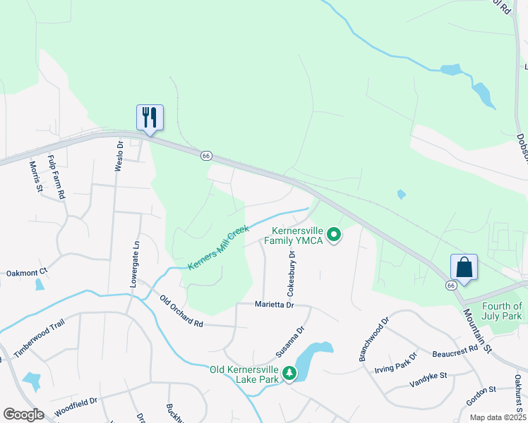 map of restaurants, bars, coffee shops, grocery stores, and more near 127 Crestland Drive in Kernersville