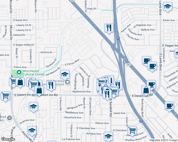 map of restaurants, bars, coffee shops, grocery stores, and more near 3101 Greenbriar Drive in Las Vegas