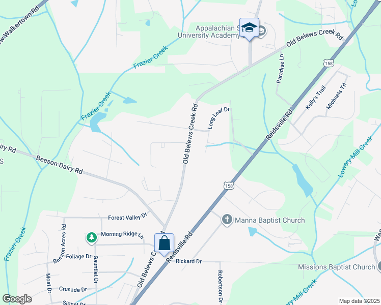 map of restaurants, bars, coffee shops, grocery stores, and more near 4446 Old Belews Creek Road in Winston-Salem
