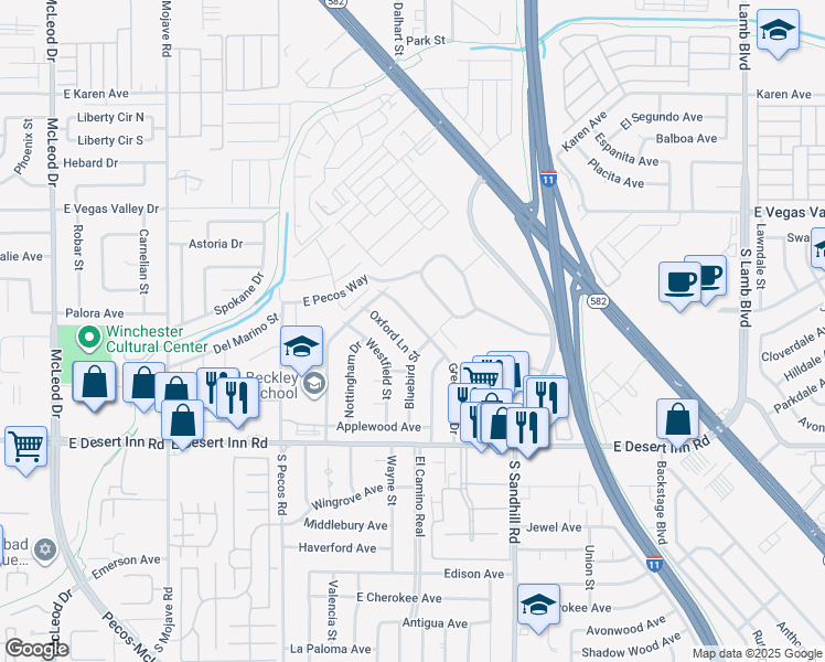 map of restaurants, bars, coffee shops, grocery stores, and more near 3101 Greenbriar Drive in Las Vegas