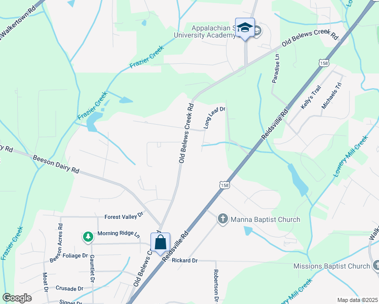 map of restaurants, bars, coffee shops, grocery stores, and more near 4446 Old Belews Creek Road in Winston-Salem