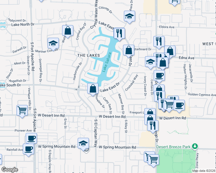 map of restaurants, bars, coffee shops, grocery stores, and more near 3172 West Waterside Circle in Las Vegas