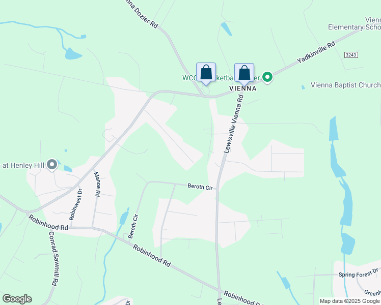map of restaurants, bars, coffee shops, grocery stores, and more near 7445 Pine Trail Road in Pfafftown