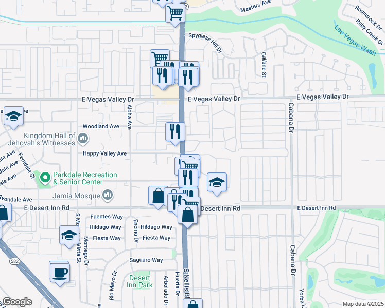 map of restaurants, bars, coffee shops, grocery stores, and more near 3150 South Nellis Boulevard in Las Vegas