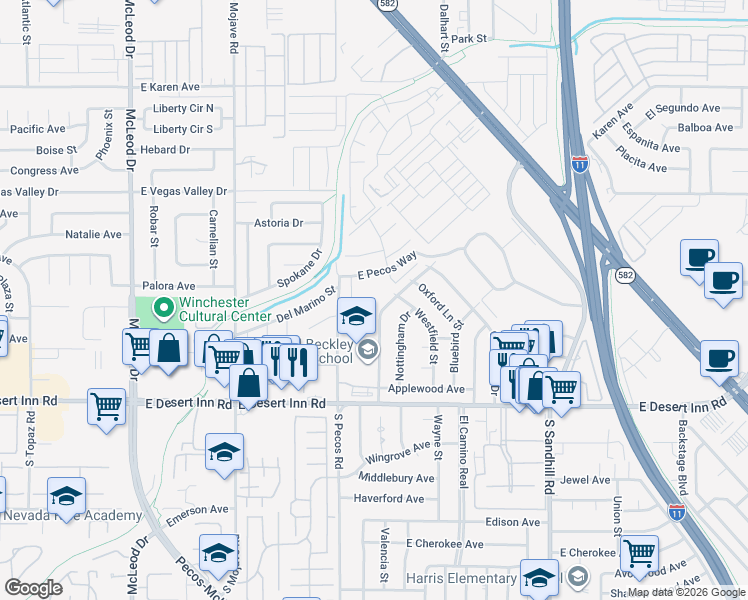 map of restaurants, bars, coffee shops, grocery stores, and more near 241 East Pecos Way in Las Vegas