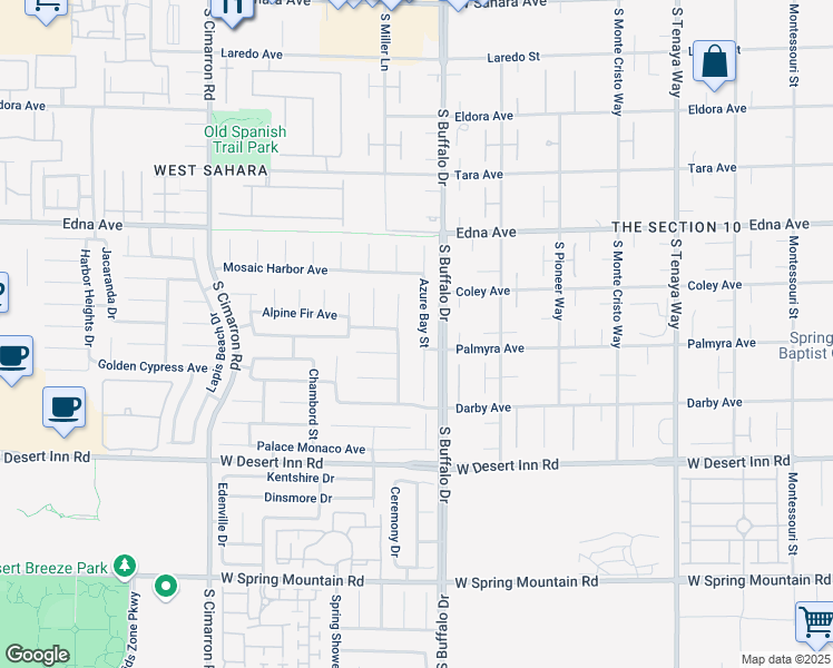 map of restaurants, bars, coffee shops, grocery stores, and more near 3064 Azure Bay Street in Las Vegas