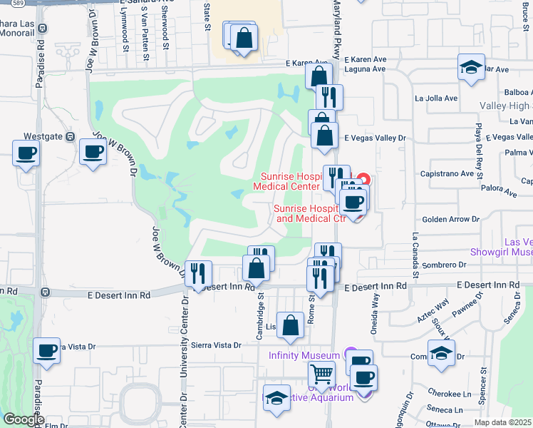 map of restaurants, bars, coffee shops, grocery stores, and more near 3111 Bel Air Drive in Las Vegas
