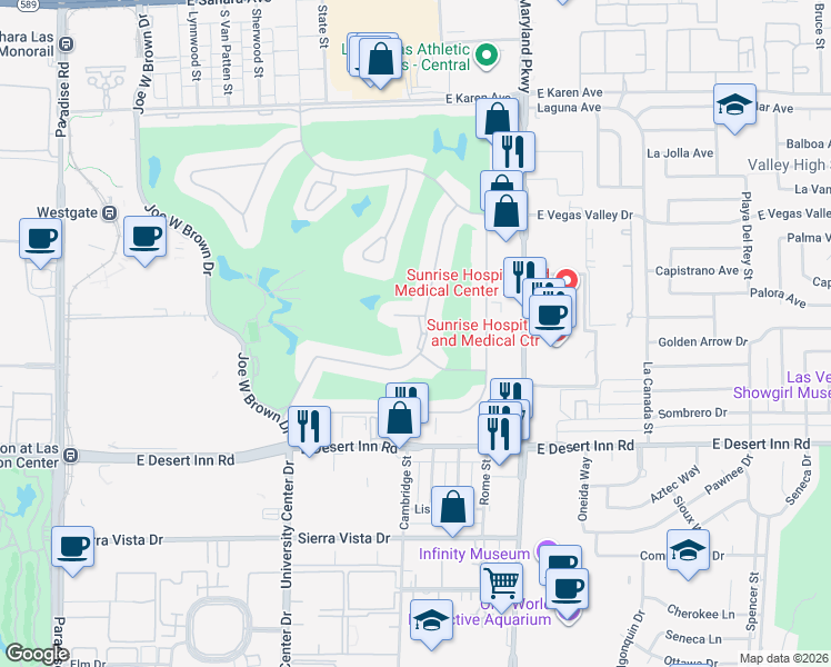 map of restaurants, bars, coffee shops, grocery stores, and more near 987 Bel Air Circle in Las Vegas