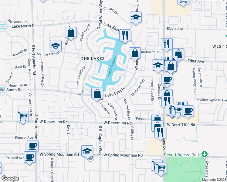 map of restaurants, bars, coffee shops, grocery stores, and more near 3172 West Waterside Circle in Las Vegas