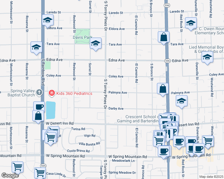 map of restaurants, bars, coffee shops, grocery stores, and more near 3070 S Torrey Pines Dr in Las Vegas