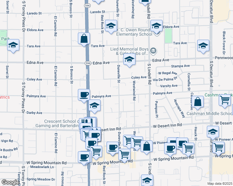 map of restaurants, bars, coffee shops, grocery stores, and more near 3085 Duneville Street in Las Vegas