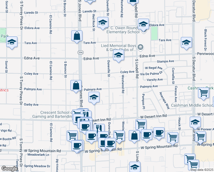 map of restaurants, bars, coffee shops, grocery stores, and more near 3085 Duneville Street in Las Vegas