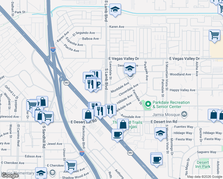 map of restaurants, bars, coffee shops, grocery stores, and more near 4282 Montdale Avenue in Las Vegas