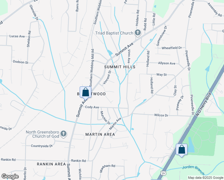 map of restaurants, bars, coffee shops, grocery stores, and more near 7 Mullis Court in Greensboro