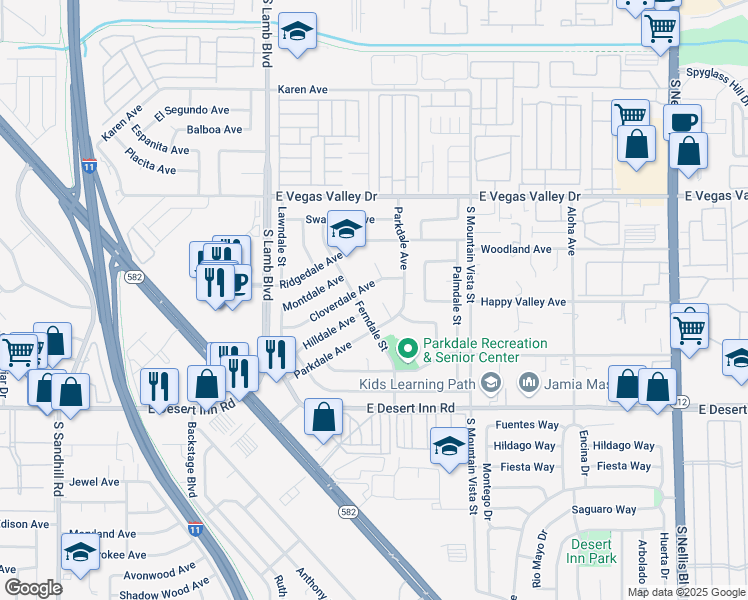 map of restaurants, bars, coffee shops, grocery stores, and more near 4399 Cloverdale Avenue in Las Vegas