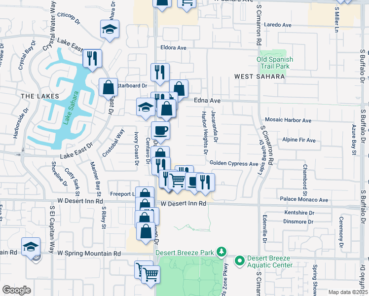 map of restaurants, bars, coffee shops, grocery stores, and more near 8495 Regal Hills Court in Las Vegas