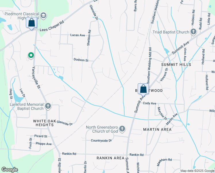 map of restaurants, bars, coffee shops, grocery stores, and more near 100 Chapel Brook Way in Greensboro