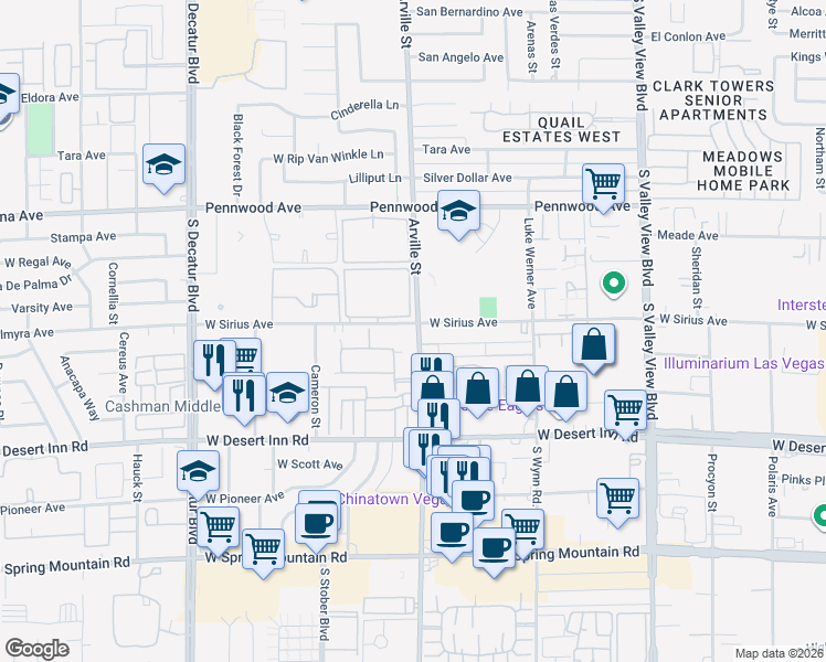 map of restaurants, bars, coffee shops, grocery stores, and more near 4439 West Sirius Avenue in Las Vegas