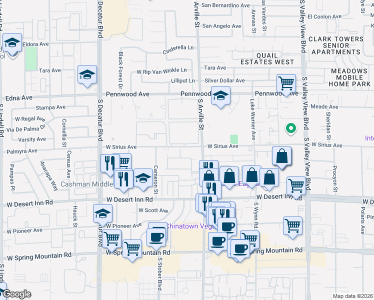 map of restaurants, bars, coffee shops, grocery stores, and more near 4439 West Sirius Avenue in Las Vegas