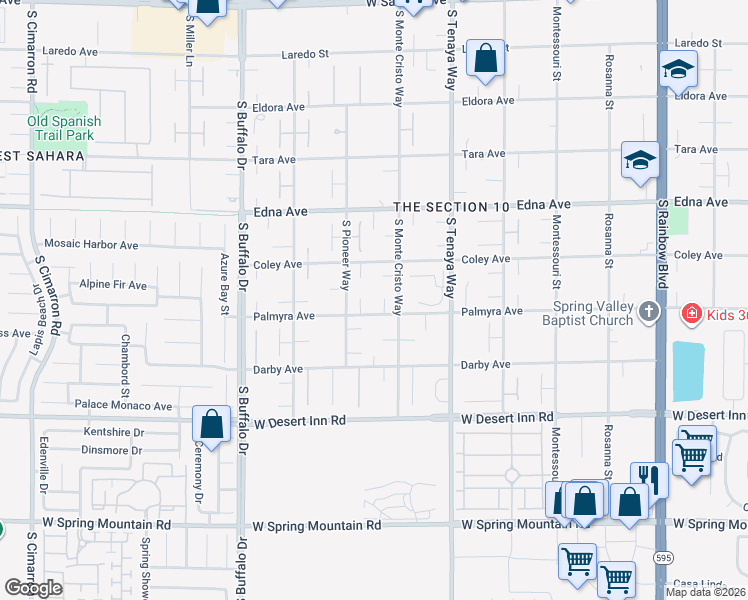 map of restaurants, bars, coffee shops, grocery stores, and more near 7510 Palmyra Avenue in Las Vegas