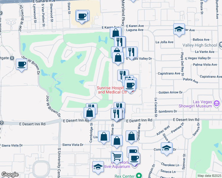 map of restaurants, bars, coffee shops, grocery stores, and more near 3141 Pinehurst Drive in Las Vegas