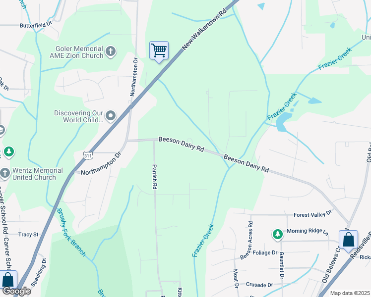 map of restaurants, bars, coffee shops, grocery stores, and more near 3666 Beeson Dairy Road in Winston-Salem