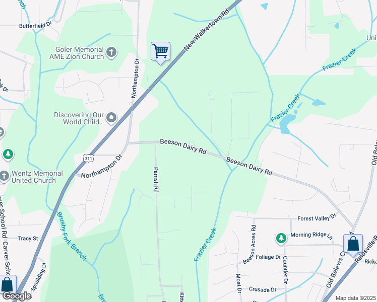 map of restaurants, bars, coffee shops, grocery stores, and more near 3666 Beeson Dairy Road in Winston-Salem